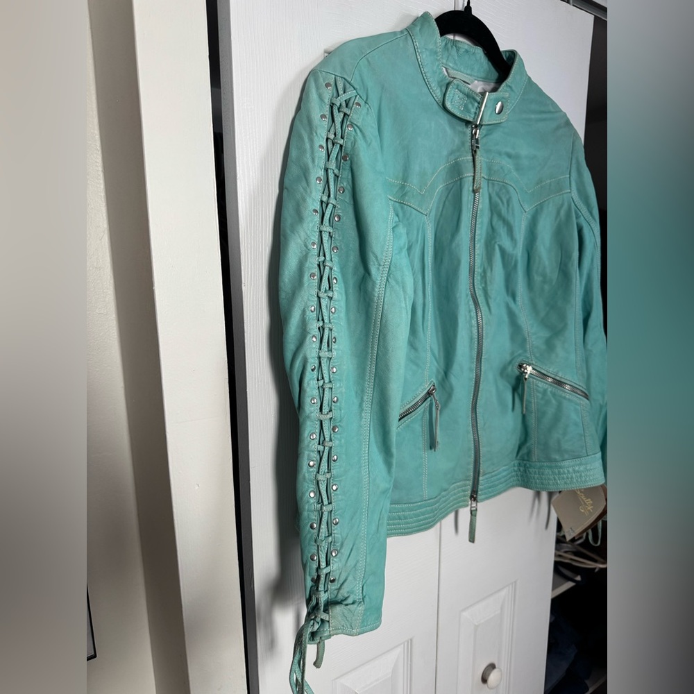 Vintage Scully Women's Teal Leather Jacket - Picture 6 of 12